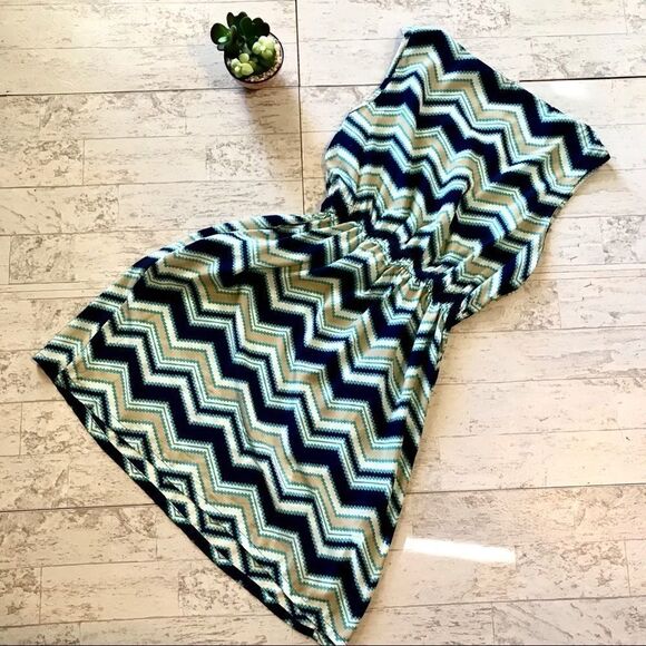 Feathers Dress size Medium Navy Khaki Turquoise - Picture 5 of 6